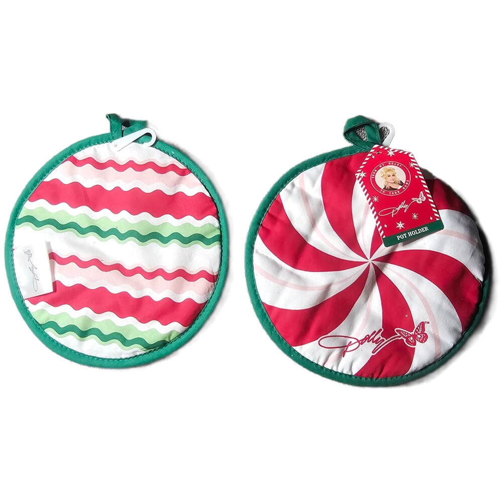 Dolly Parton Christmas Peppermint Themed Pot Holders Set Limited Edition NWT Red